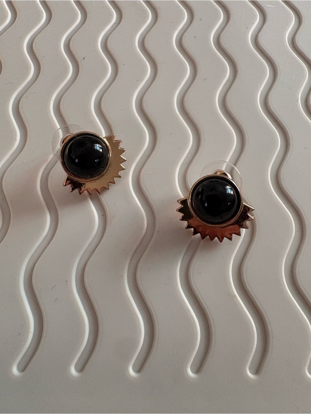 Gold Sunburst Black Stone Stud Earrings - Women Jewelry
